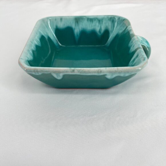 Vintage Turquoise Ceramic Dinnerware Set 6 Pieces Square Plates & Mugs - Picture 3 of 13